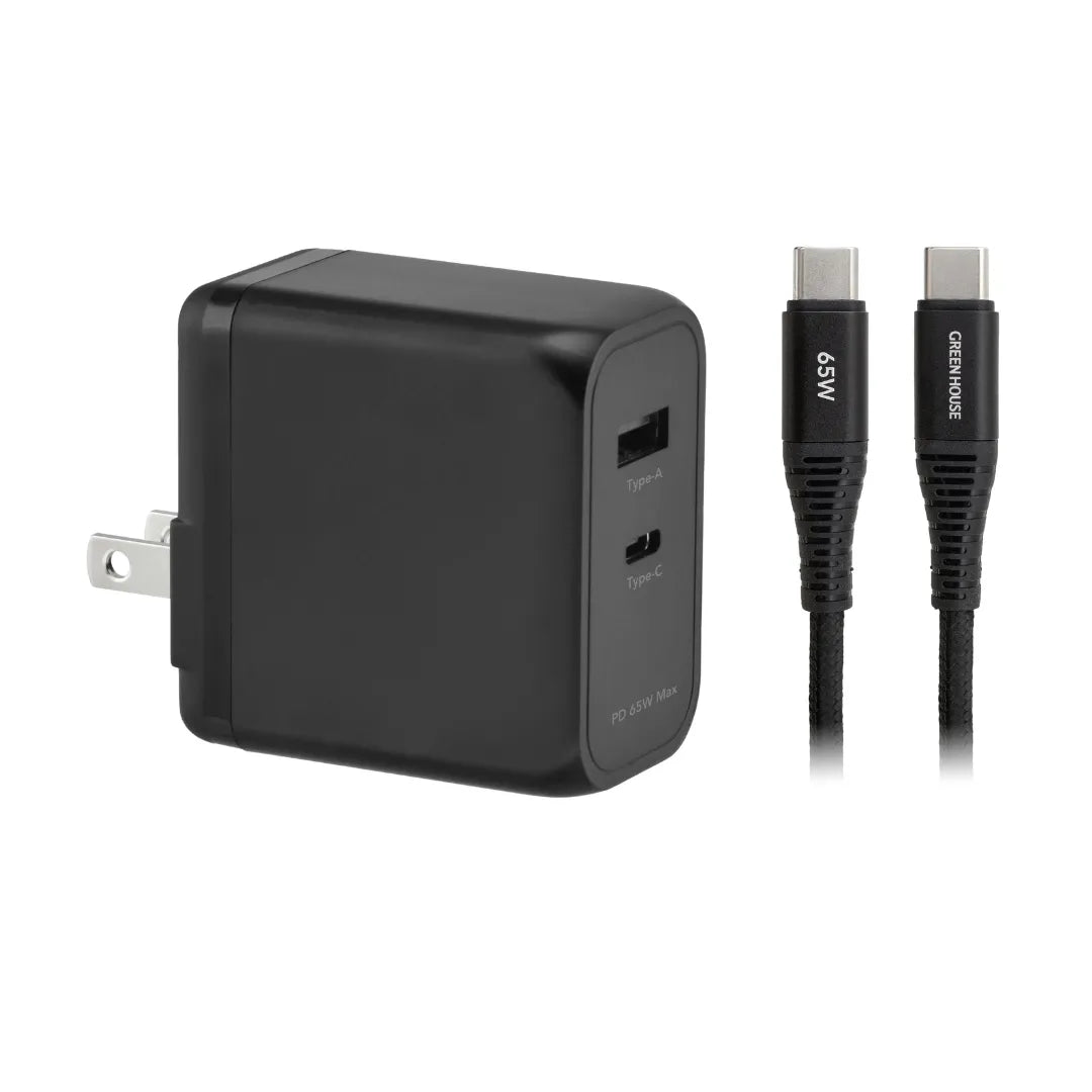 【新品】GREEN HOUSE USB-AC充電器 2ポート GaN PD 65W GH-ACU2GC-BK
